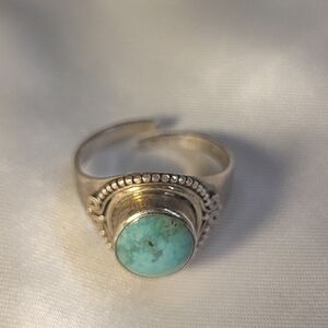 P3. Turquoise Silver Ring, Adjustable Size6-10, Spiderweb Turquoise 925 Sterling